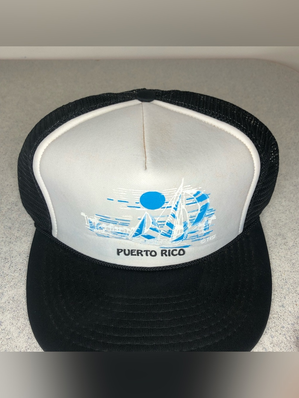 Vintage Puerto Rico Sail Graphic Trucker Hat - Black & White